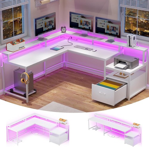 White shaped gaming desk - shaped,